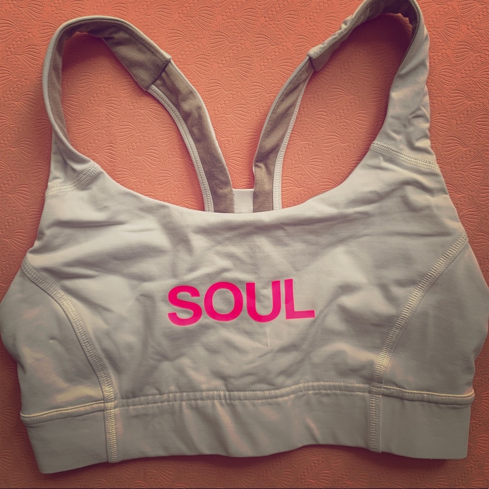 Lululemon SoulCycle Sports Bra White w Hot Pink